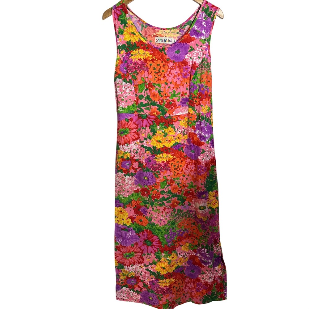 VTG JAMS WORLD Womens XS- S In Bloom Floral Midi Maxi Dress  Pink Multi